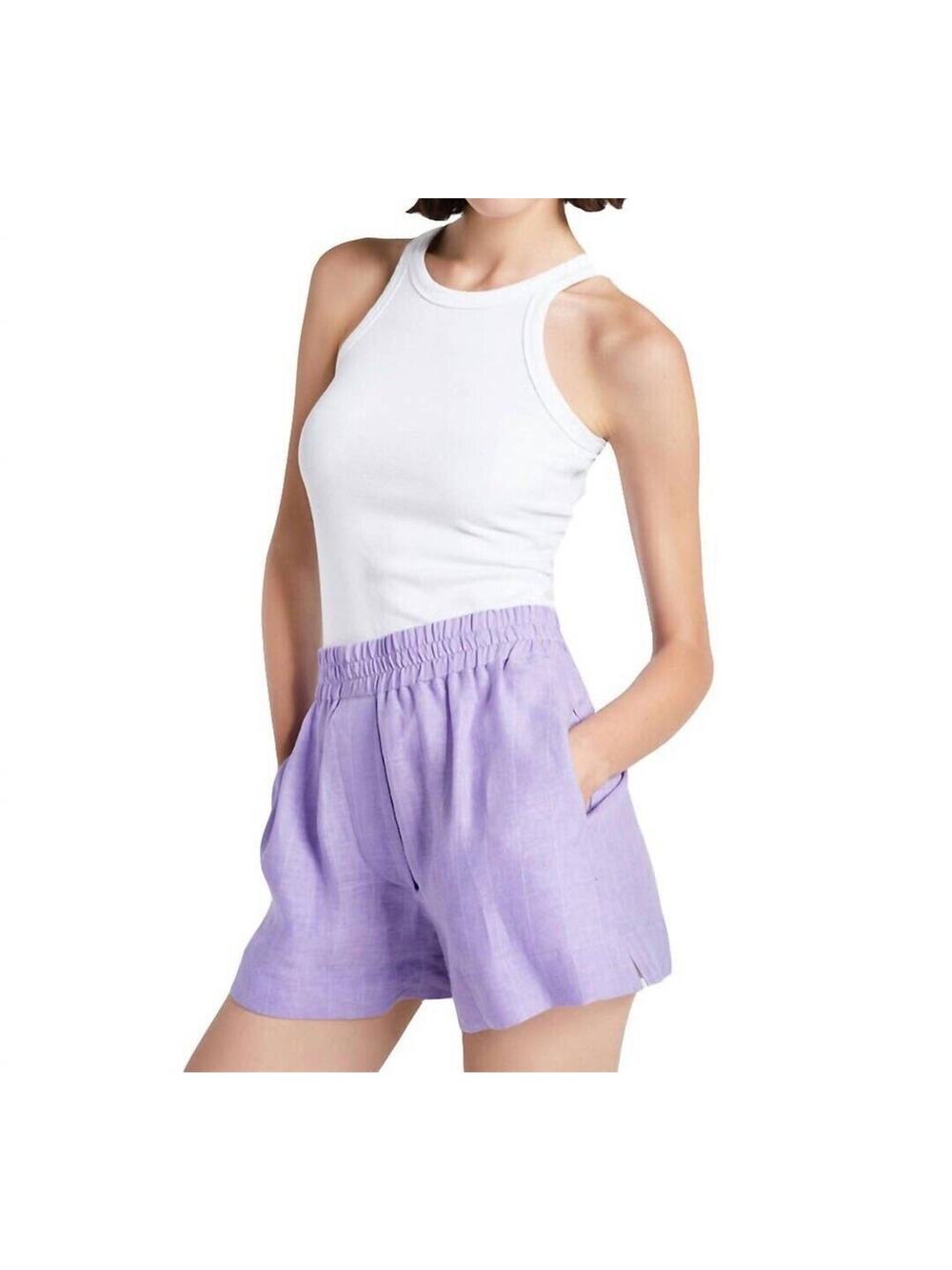 SMYTHE Linen Boxer Shorts Womens Sz S Purple Shadow Stripe High Rise Pockets NWT